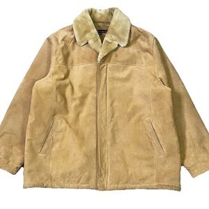 Perry Ellis Portfolio Men 3XL Genuine Leather Faux Fur Shearling Coat Jacket